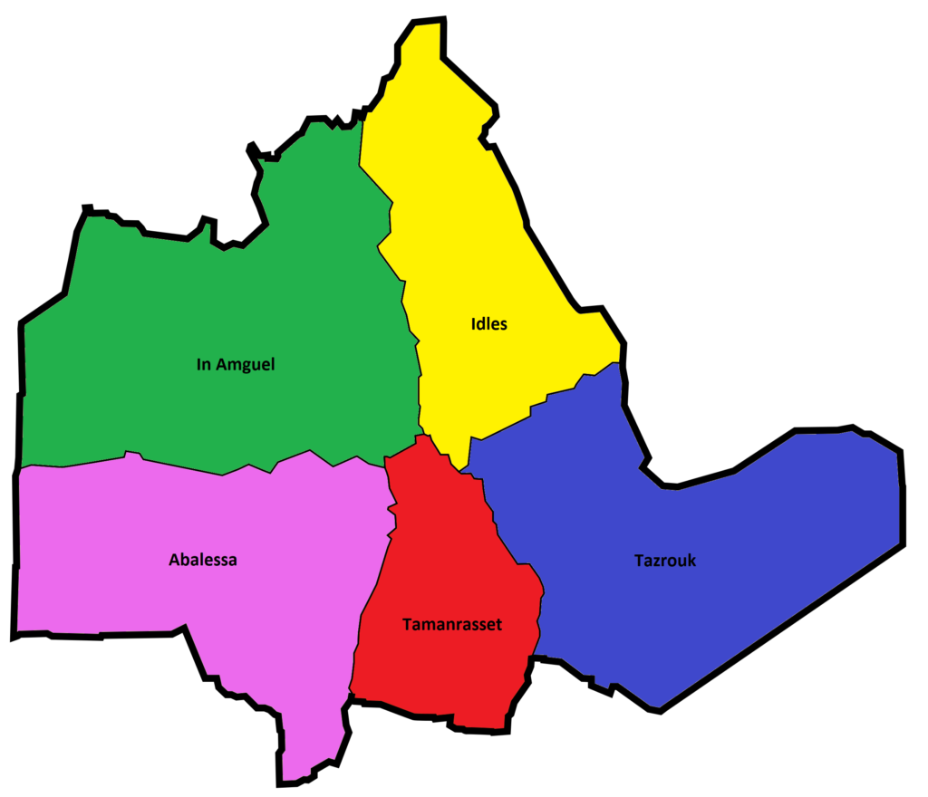 Carte des communes de la wilaya de Tamanrasset.