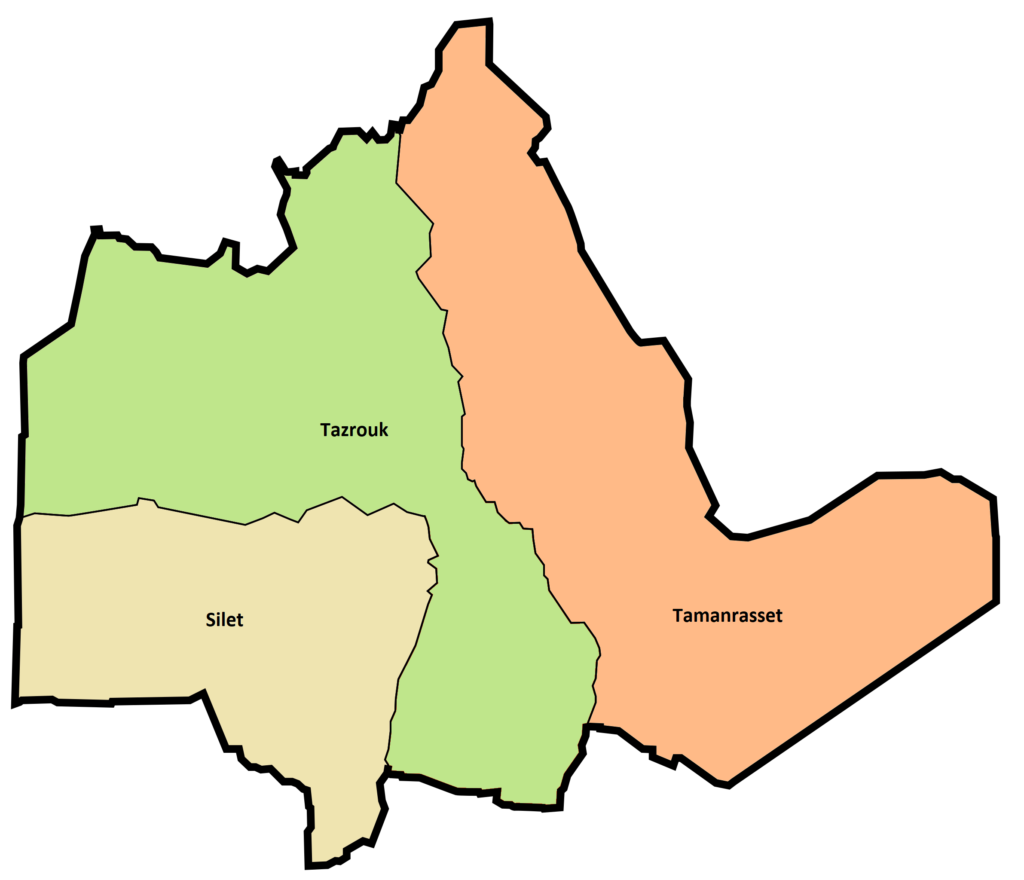 Carte des daïras de la wilaya de Tamanrasset.