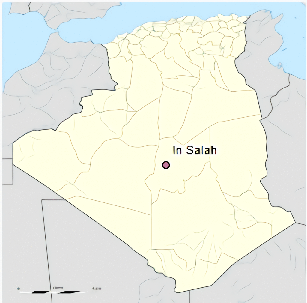 Carte de localisation de la ville d'In Salah en Algérie.