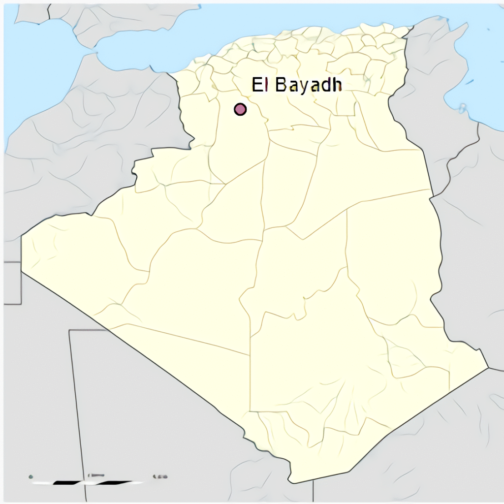 Carte de localisation de la ville d'El Bayadh en Algérie.