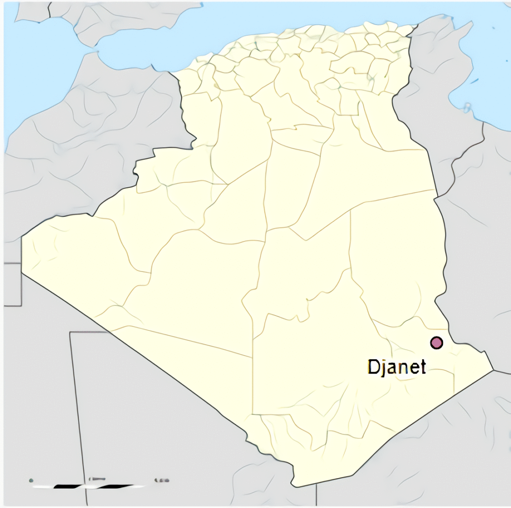 Carte de localisation de la ville de Djanet en Algérie.