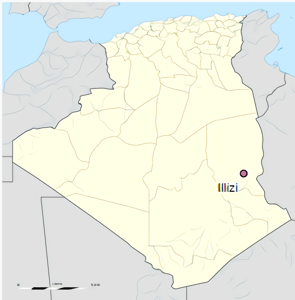 Carte de localisation de la ville d'Illizi en Algérie.