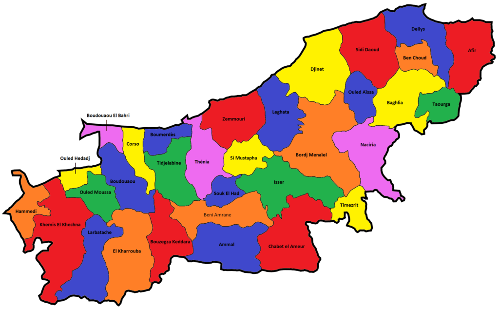Carte des communes de la wilaya de Boumerdès.