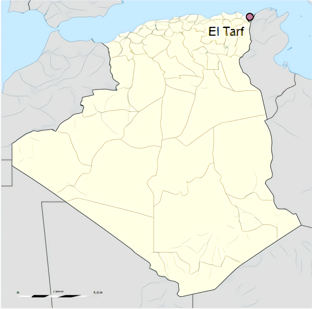 Carte de localisation de la ville d'El Tarf en Algérie.