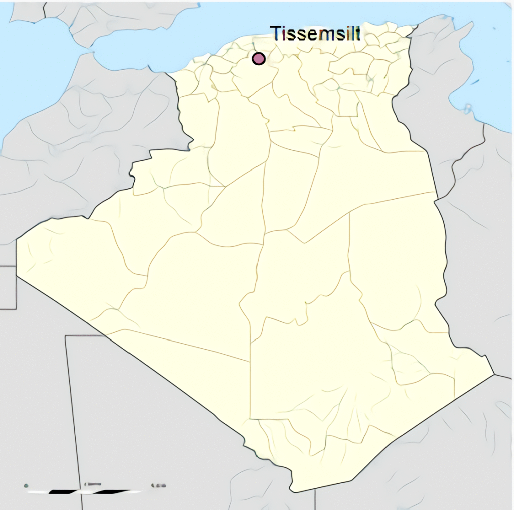 Carte de localisation de la ville de Tissemsilt en Algérie.