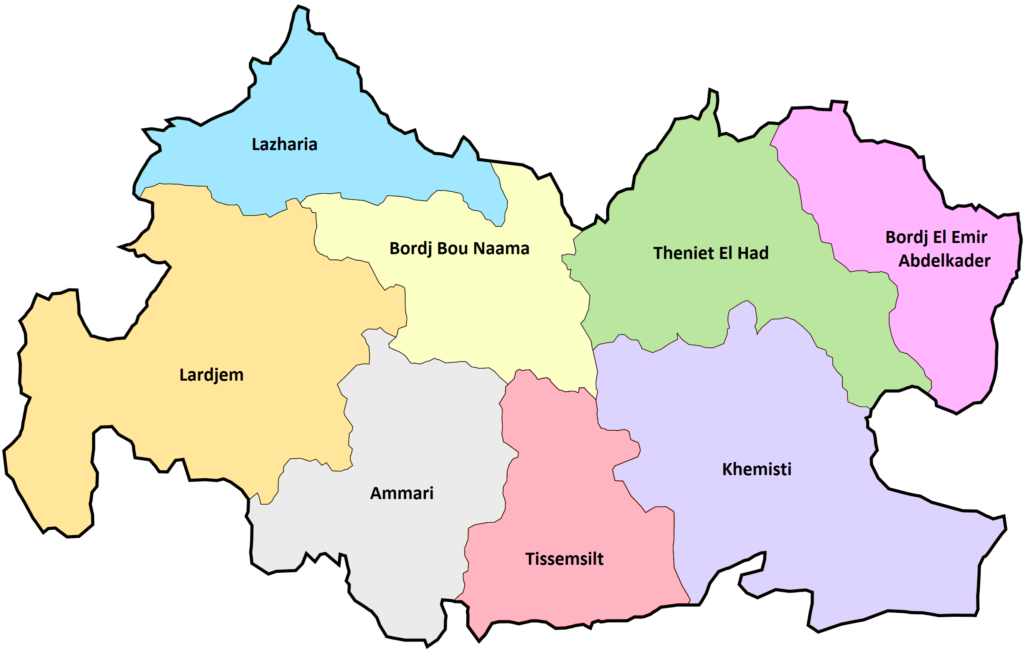 Carte des daïras de la wilaya de Tissemsilt.
