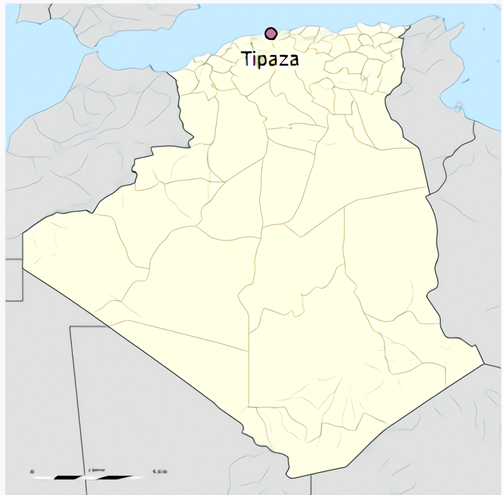 Carte de localisation de la ville de Tipaza en Algérie.