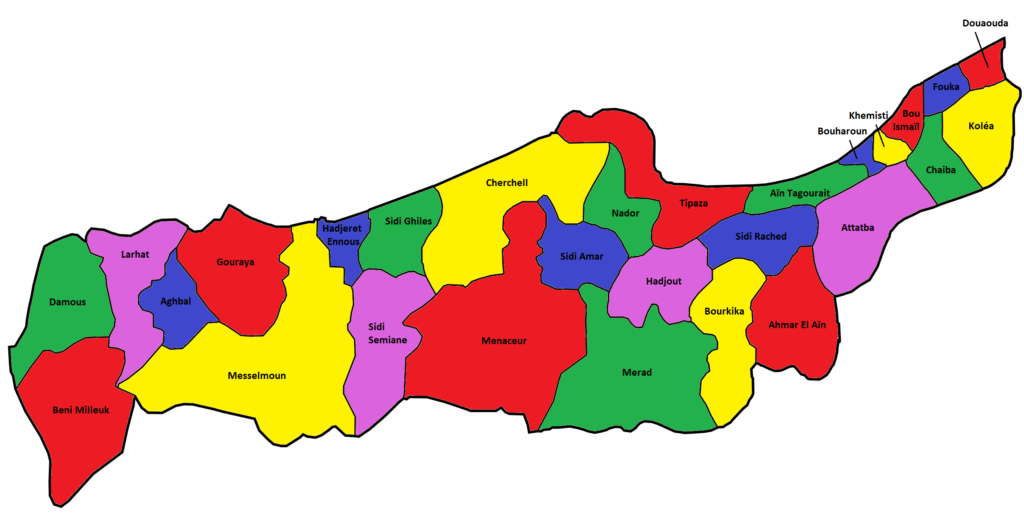 Carte des communes de la wilaya de Tipaza.