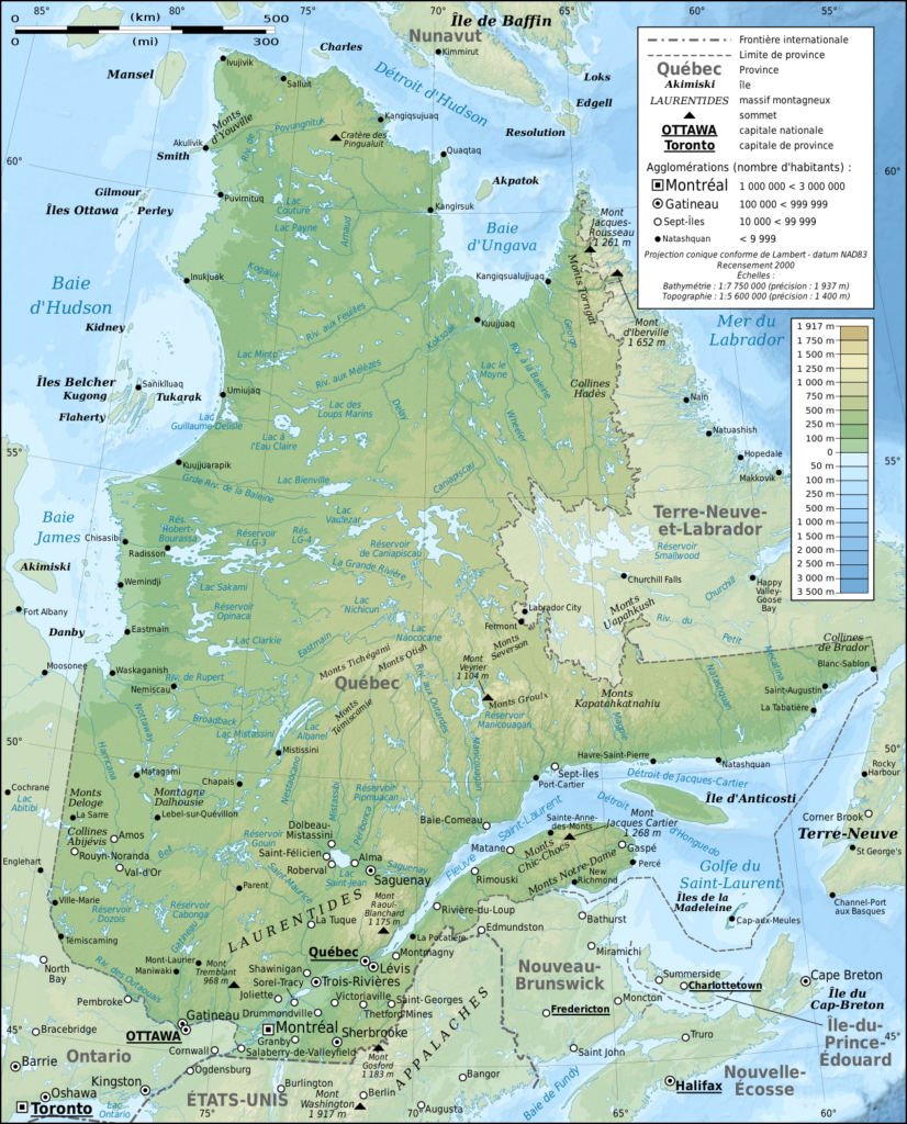 carte physique du Québec