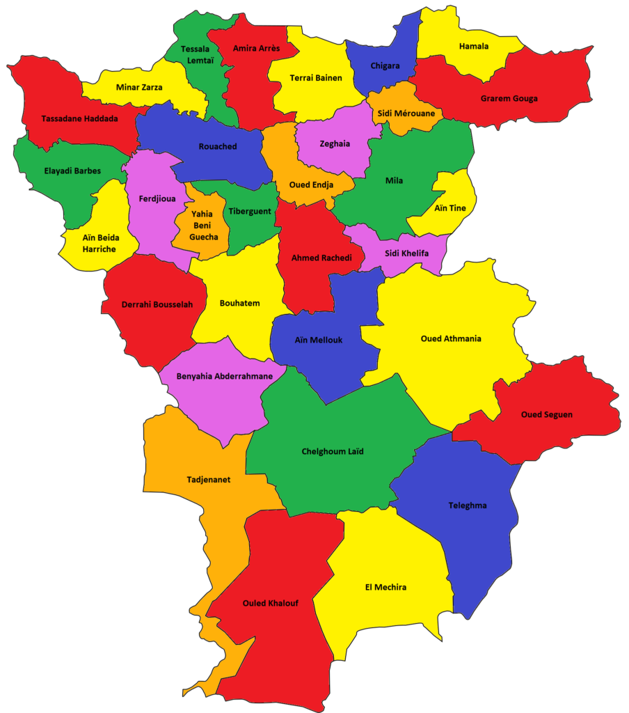 Carte des communes de la wilaya de Mila.