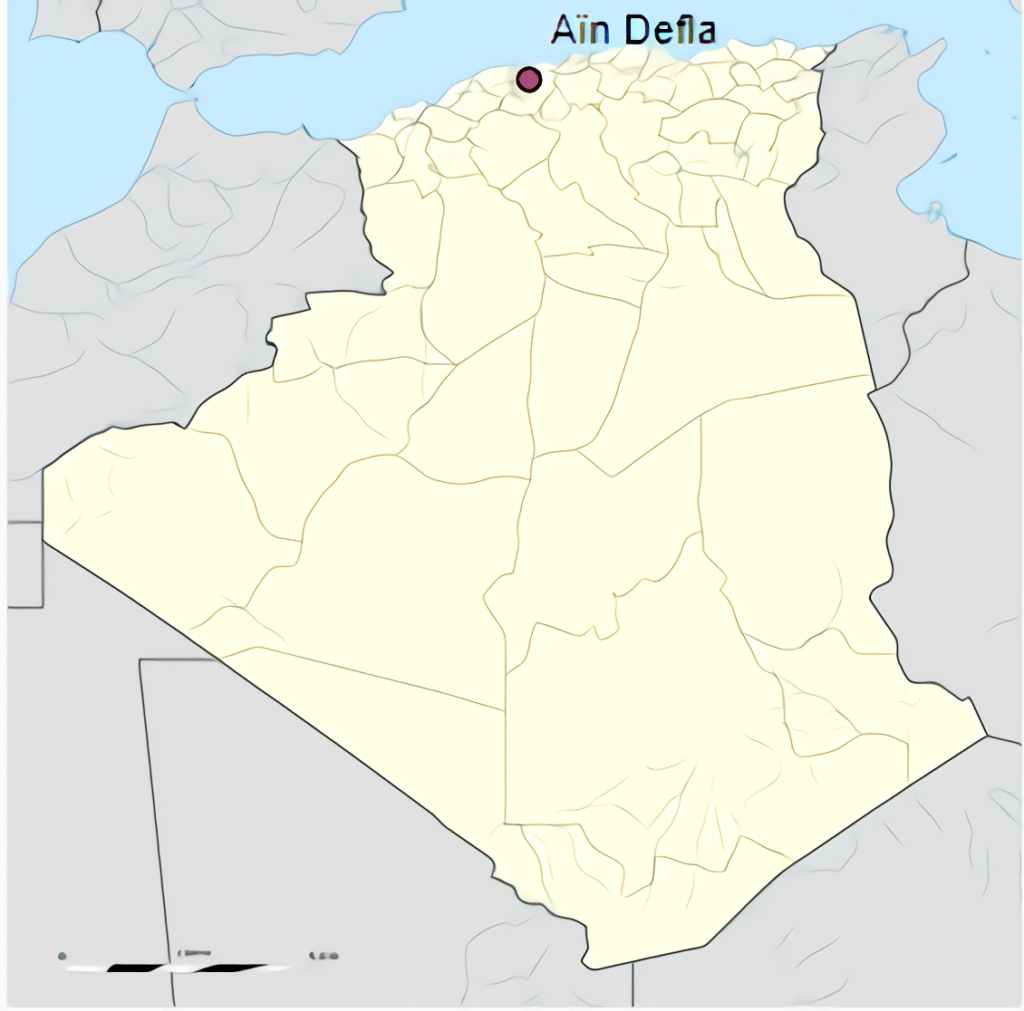 Carte de localisation de la ville d'Aïn Defla en Algérie.