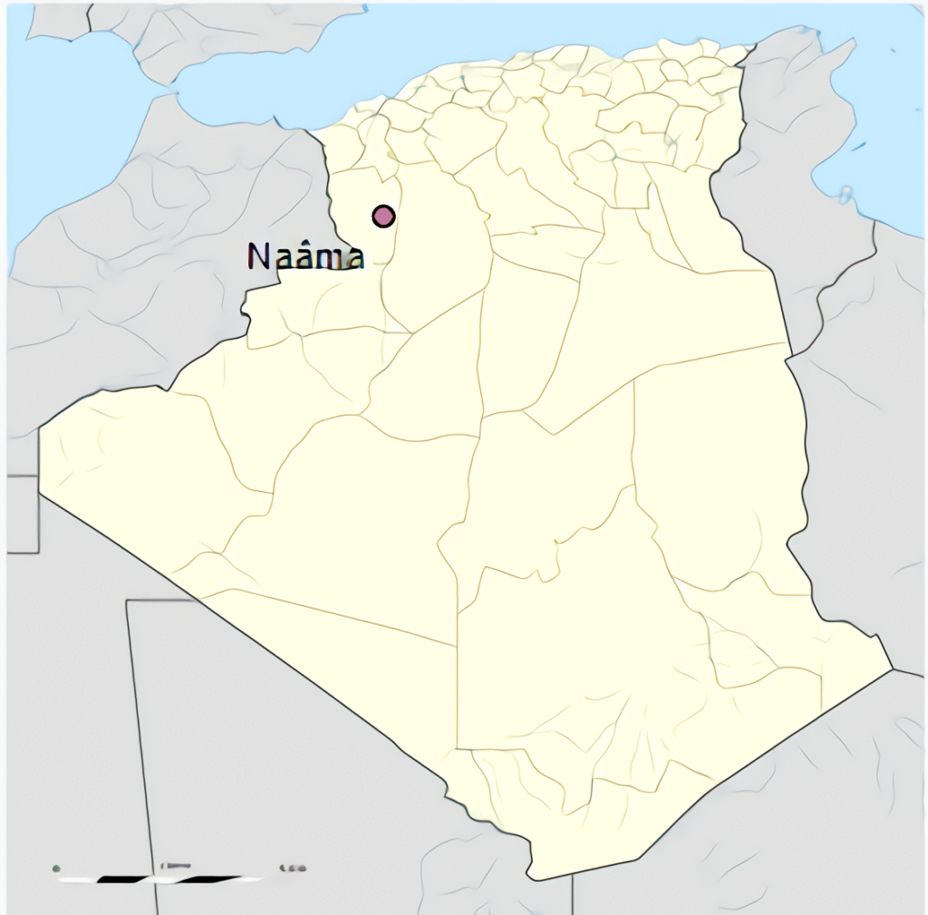 Carte de localisation de la ville de Naâma en Algérie.
