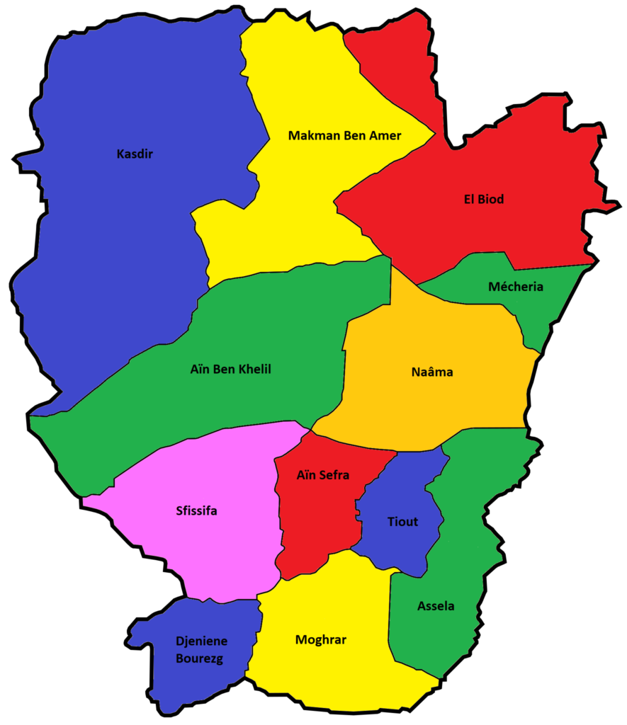 Carte des communes de la wilaya de Naâma.