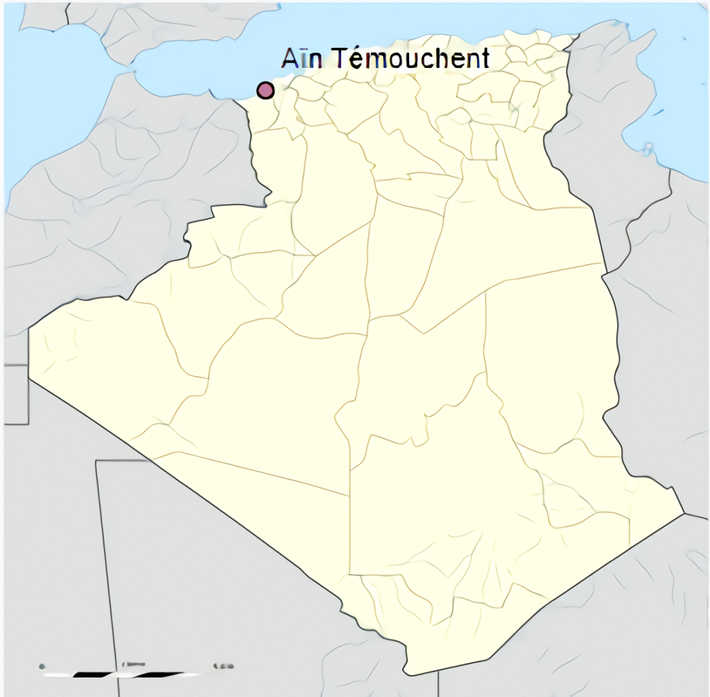 Carte de localisation de la ville d'Aïn Témouchent en Algérie.