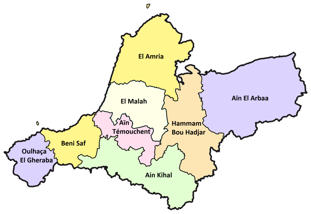 Carte des daïras de la wilaya d'Aïn Témouchent.