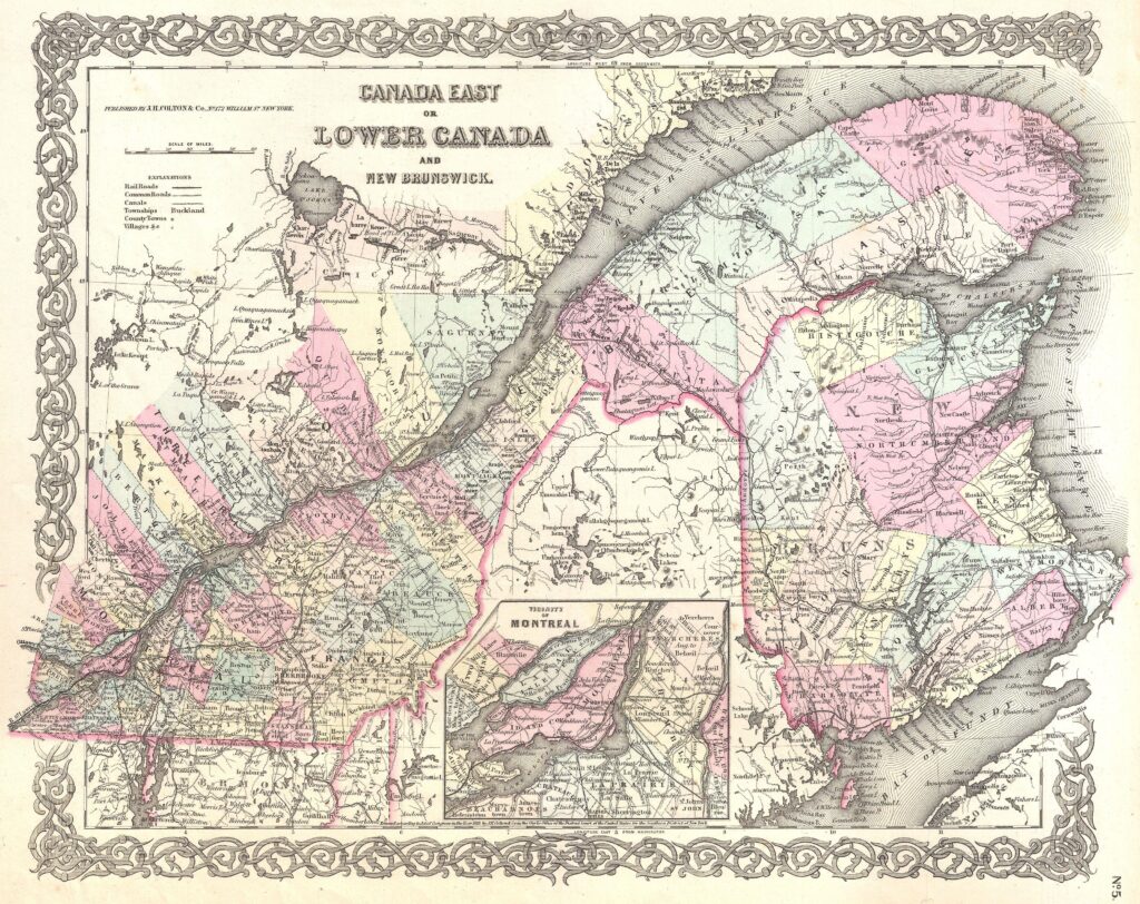 Canada-Est ou Bas-Canada et Nouveau-Brunswick 1855.