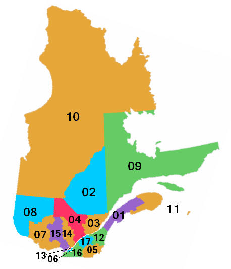 Carte des régions administratives du Québec