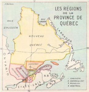Carte des régions du Québec en 1923.