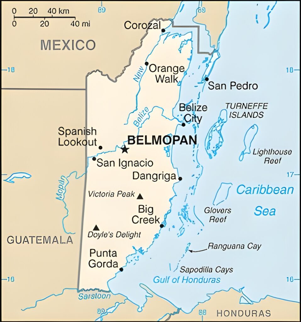 Carte des principales villes et villages du Belize