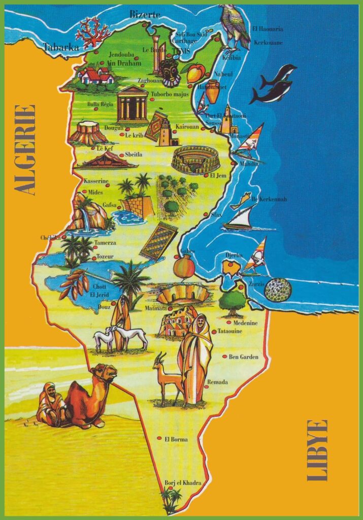 Carte touristique de la Tunisie.