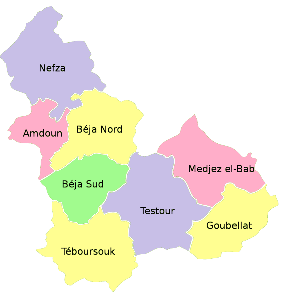 Carte des délégations du gouvernorat de Béja.