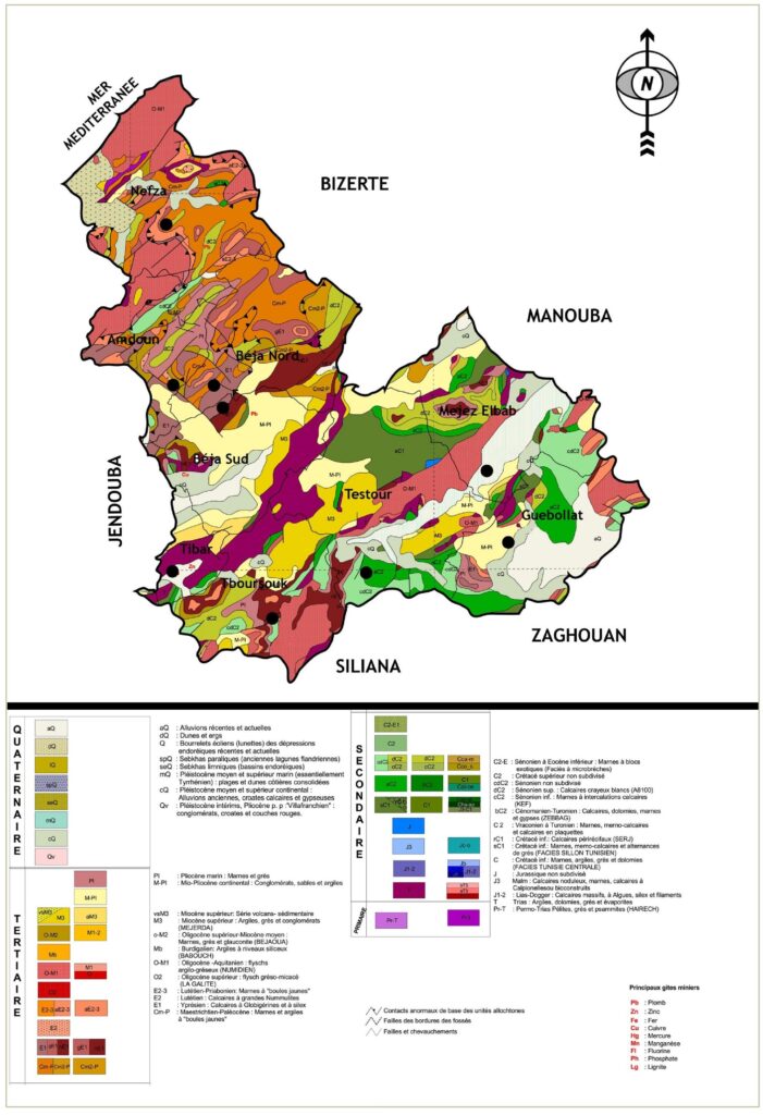 Carte géologique du gouvernorat de Béja.