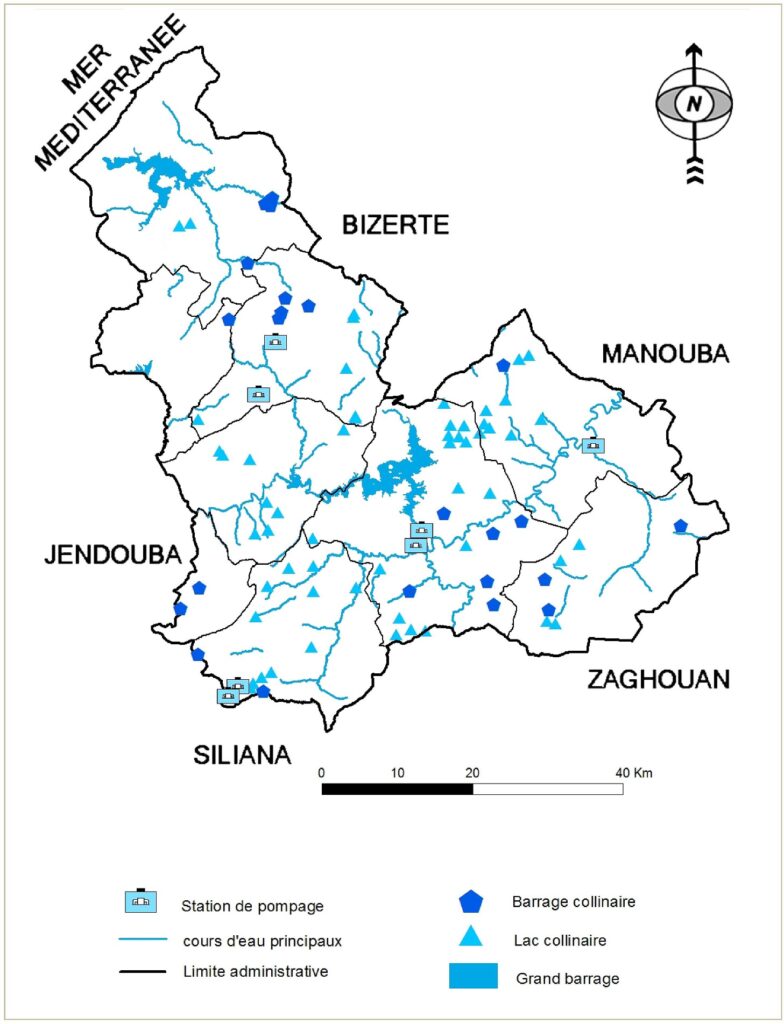 Carte hydrographique du gouvernorat de Béja.