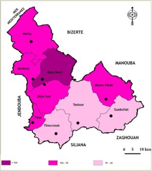 La densité de la population du gouvernorat de Béja