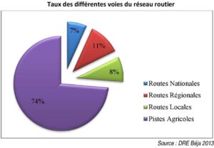 Pourcentages des différentes voies du réseau routier du gouvernorat de Béja.
