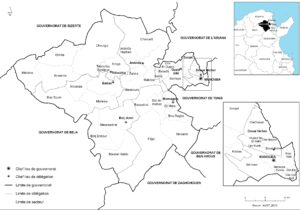 Carte du découpage administratif du gouvernorat de la Manouba.