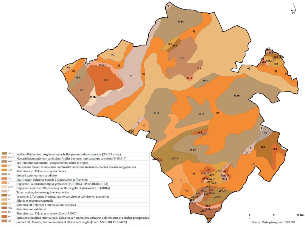 Carte géologique du gouvernorat de La Manouba.