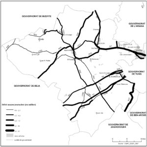 Carte du trafic routier du gouvernorat de La Manouba 2007.