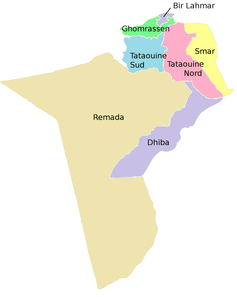 Carte des délégations du gouvernorat de Tataouine.