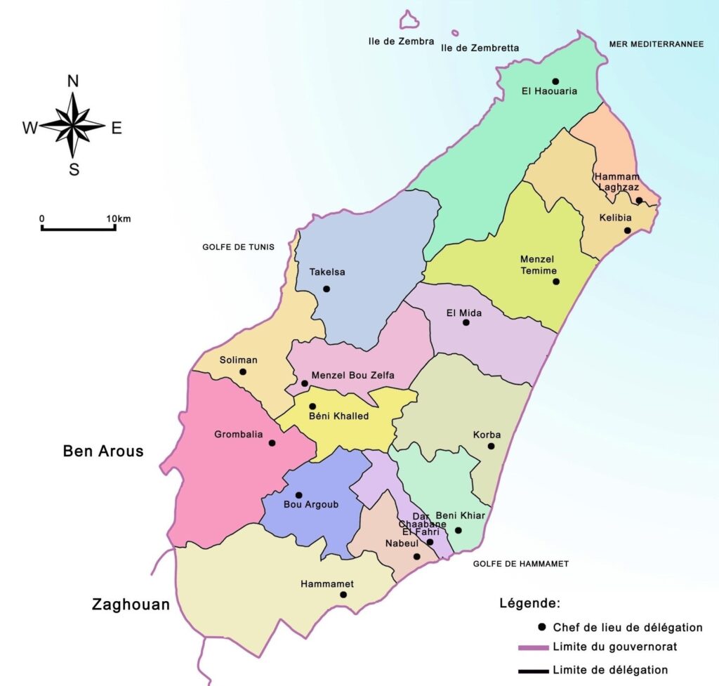 Carte du gouvernorat de Nabeul.