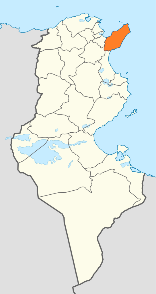 Carte de localisation du gouvernorat de Nabeul.