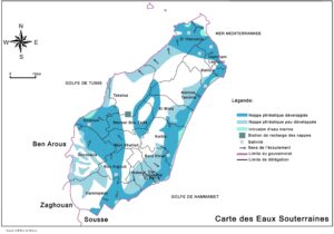 Carte des eaux souterraines dans le gouvernorat de Nabeul.