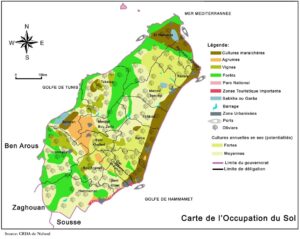 Carte de l'occupation du sol du gouvernorat de Nabeul.