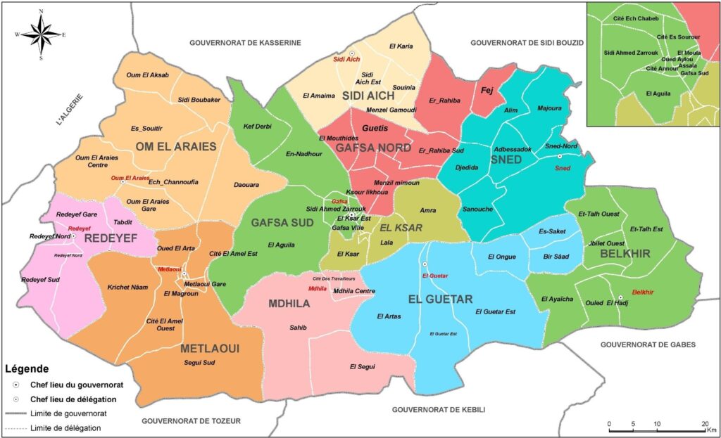 Carte du gouvernorat de Gafsa.