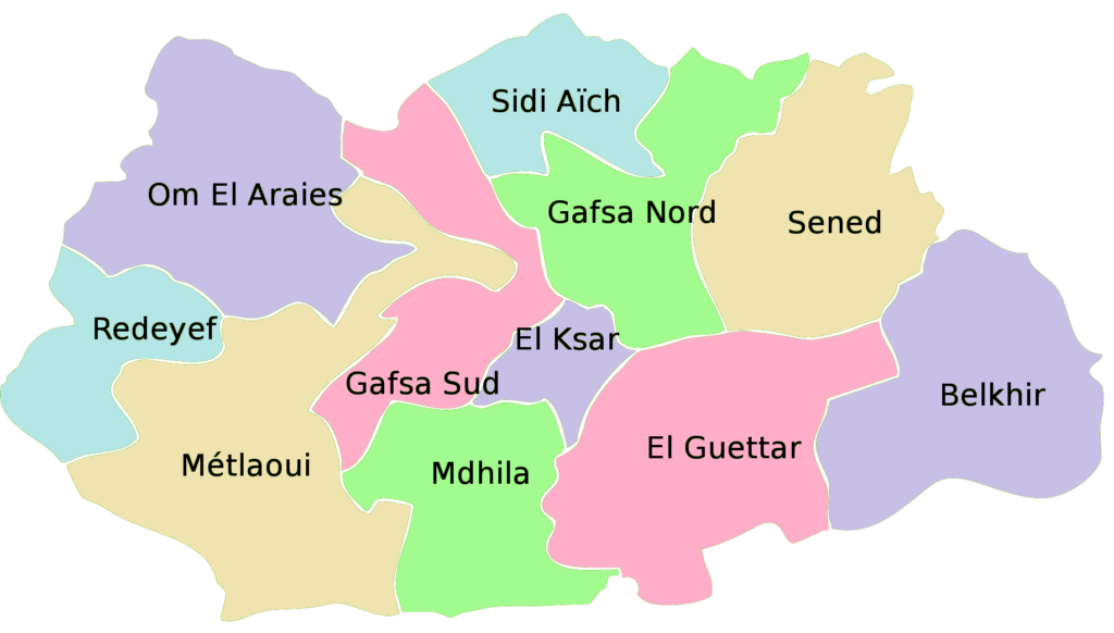 Carte des délégations du gouvernorat de Gafsa.