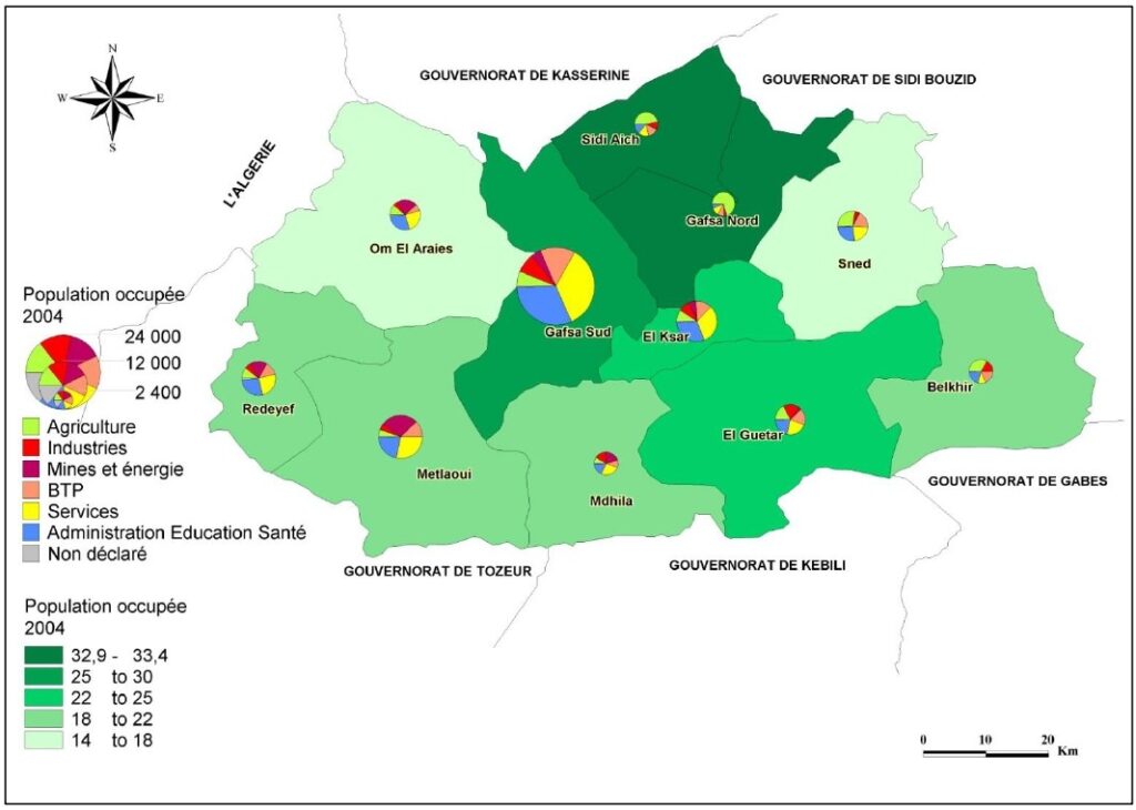 Carte des activités économiques du gouvernorat de Gafsa.