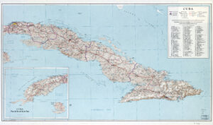 Carte de la fabrication et du raffinage du sucre à Cuba en 1964.