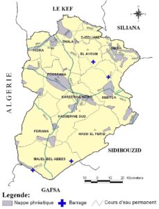 Carte des nappes phréatiques du gouvernorat de Kasserine.