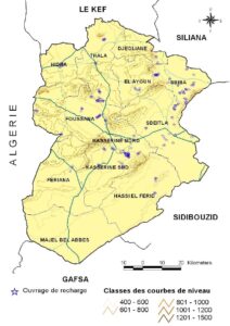 Carte des ouvrages de recharge du gouvernorat de Kasserine.