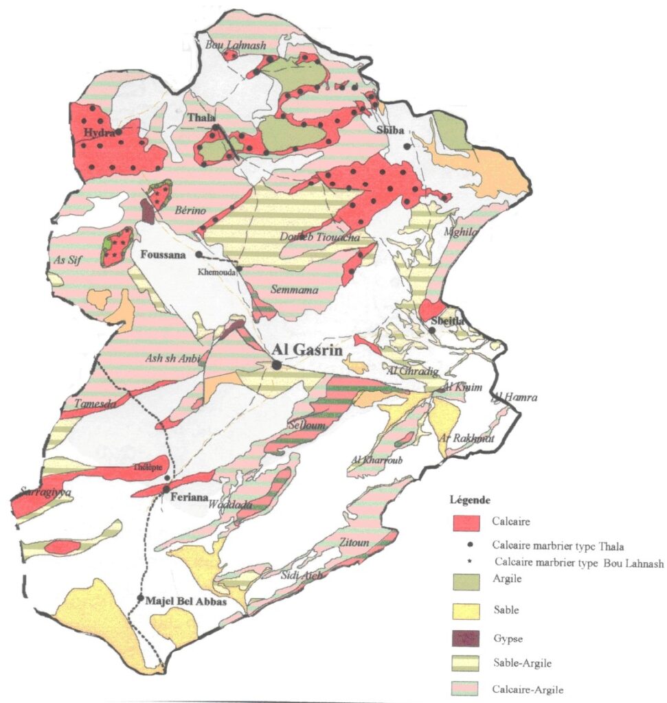 Carte des matières premières dans le gouvernorat de Kasserine.