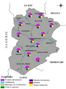 Carte des commerçants détaillants du gouvernorat de Kasserine en 2009.