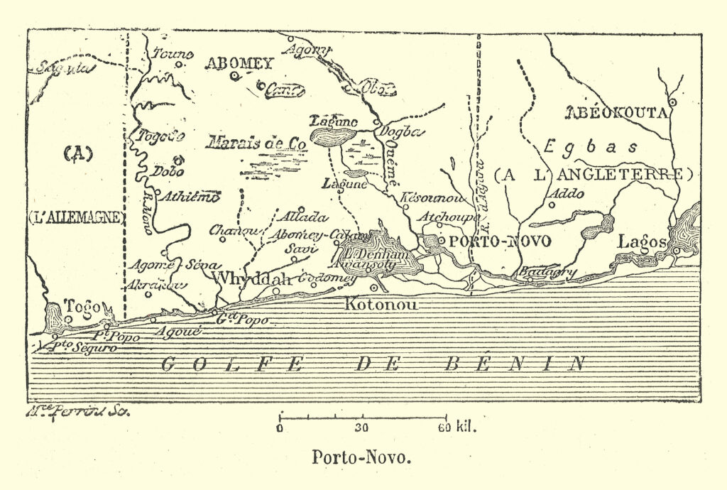 Carte de la région de Porto-Novo et Cotonou de 1894.