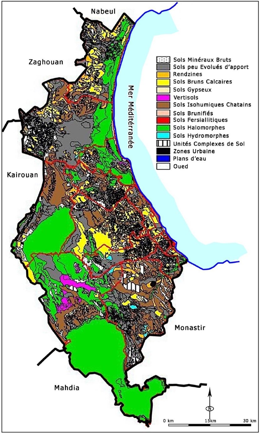 Carte des sols du gouvernorat de Sousse.