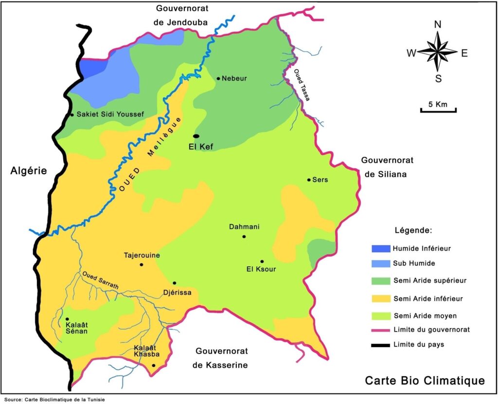Carte bioclimatique du gouvernorat du Kef.