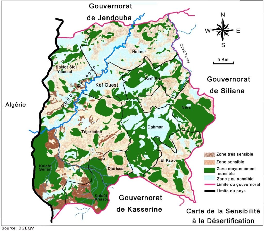 Carte de sensibilité à la désertification dans le gouvernorat du Kef.