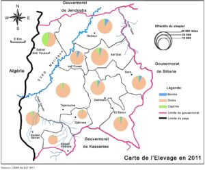 Carte de l'élevage dans le gouvernorat du Kef en 2011.